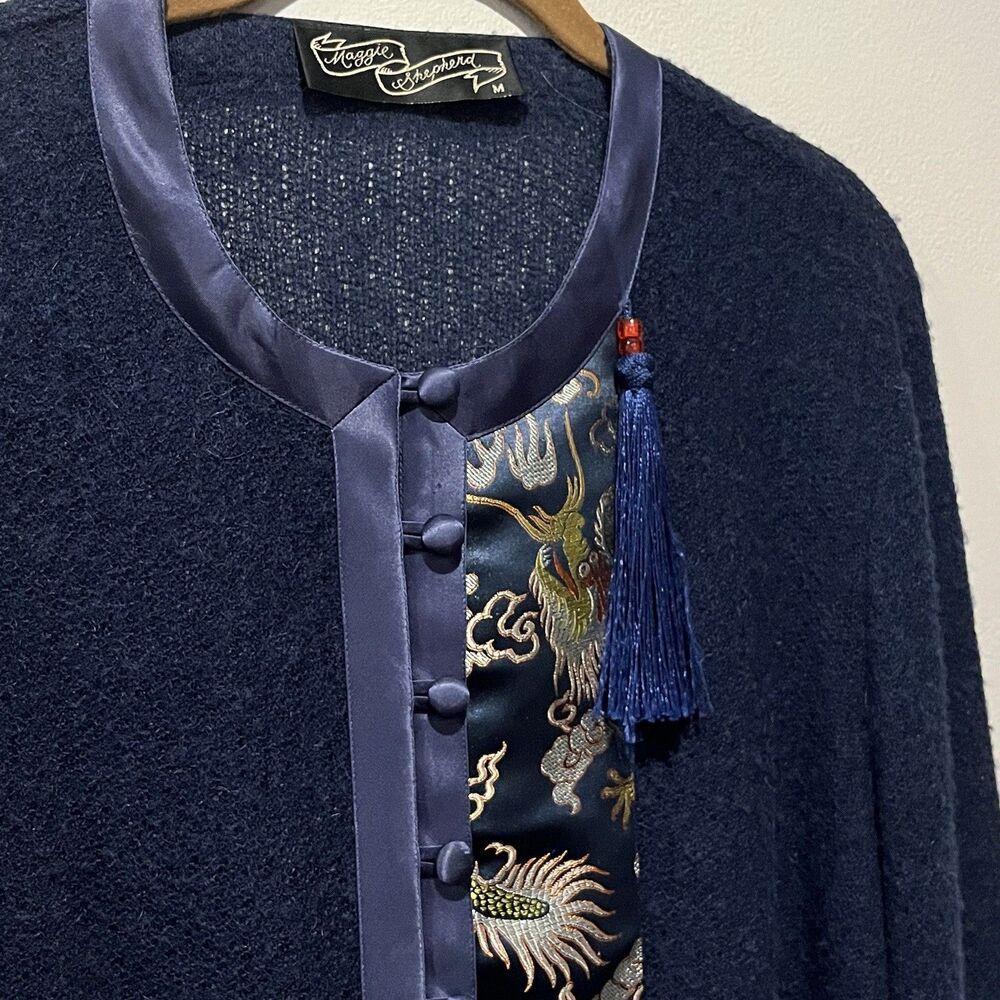 Maggie Shepherd Vintage Jacket Women’s Medium Blue Embroidered Asian Dragon - Picture 4 of 10